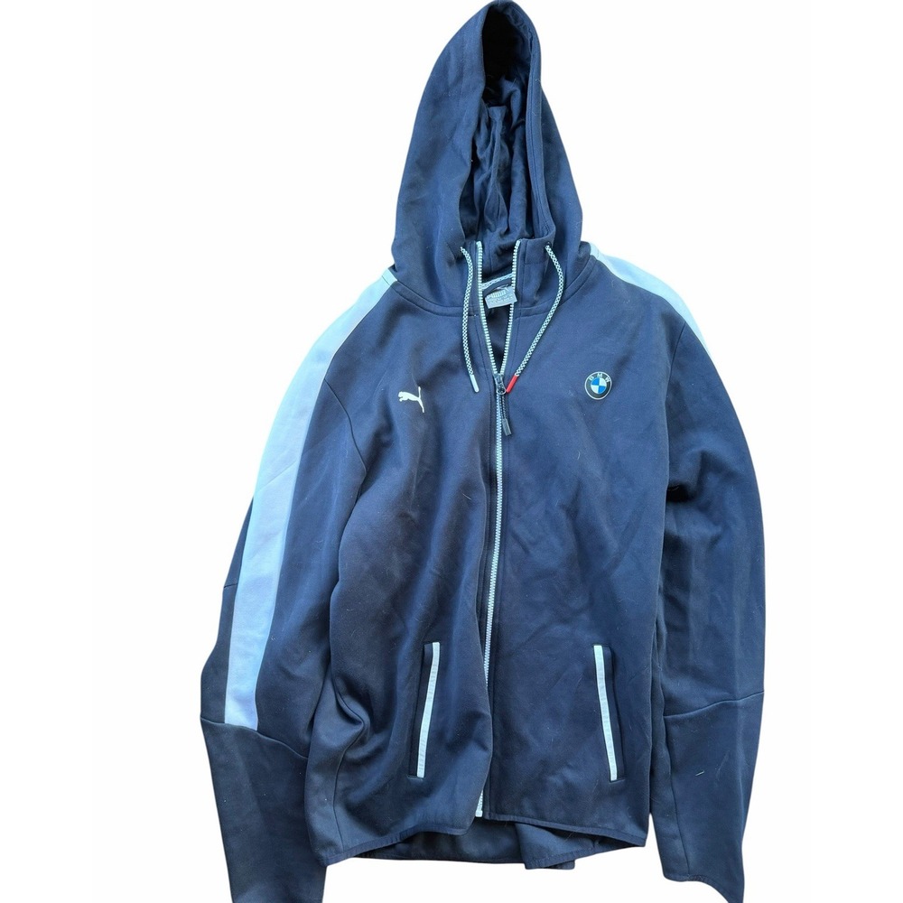 Puma BMW Motorsport Jacket Mens XL Blue Full Zip Sports Racing Hooded Hoodie
